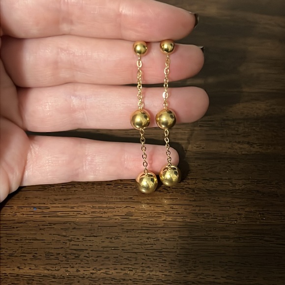 Gold Plated Stainless Steel Round Dangle Earrings - Picture 3 of 3